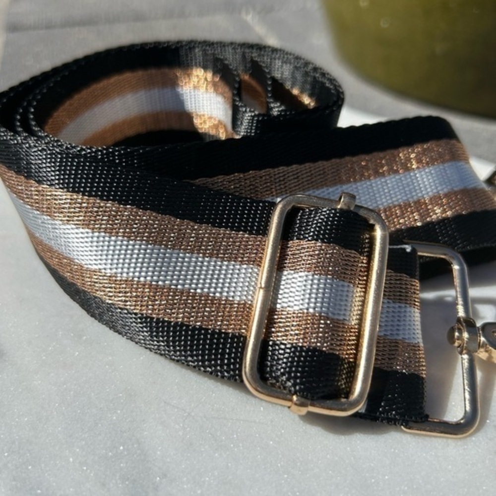 Fashion Strap for Purses or Crossbody Bags Black Gold White Stripe